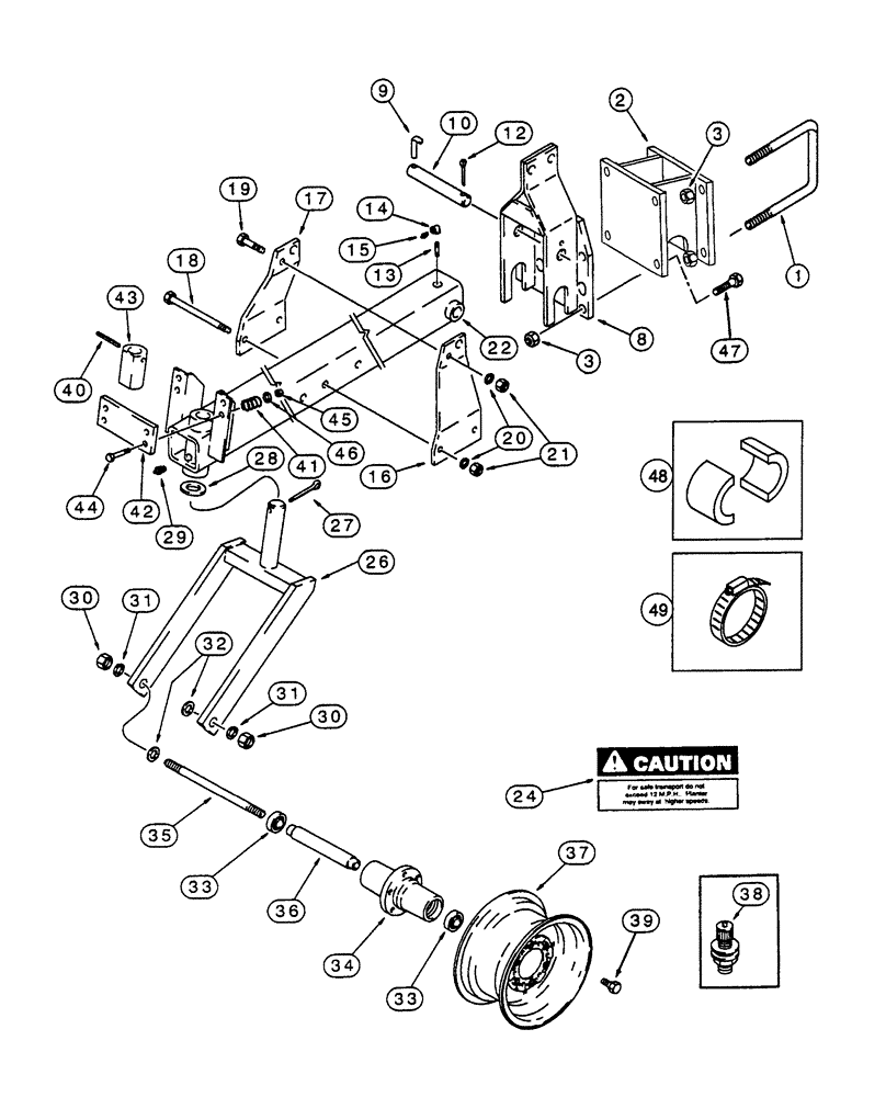 Схема запчастей Case IH 1200 - (D.13.B[01]) - LIFT ASSIST WHEELS - RIGID MOUNTED AND 12 ROW MOUNTED STACKER (BEFORE 09/08/2002) D - Travel