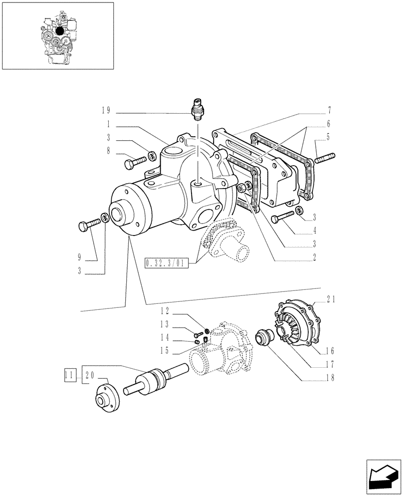 Схема запчастей Case IH JX90 - (0.32.0/01) - WATER PUMP (01) - ENGINE