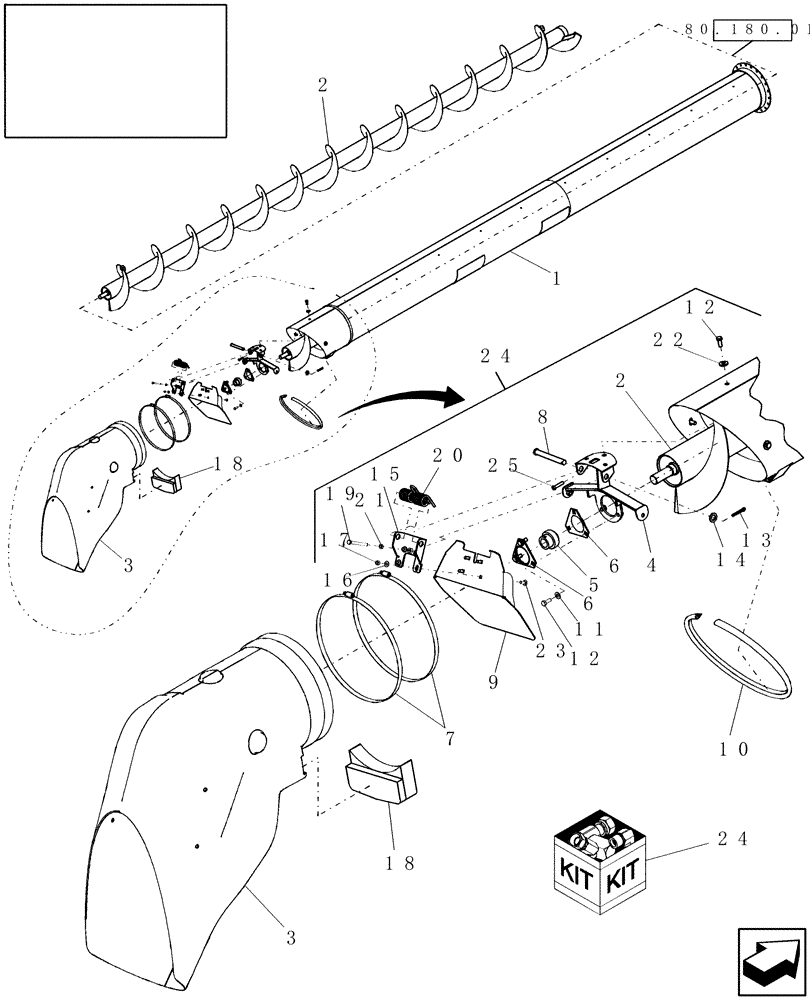 Схема запчастей Case IH 8010 - (80.180.05) - UNLOADING AUGER, HORIZONTAL, 21 FT - 9010 (80) - CROP STORAGE/UNLOADING