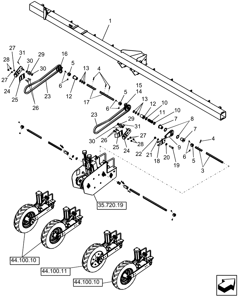 Схема запчастей Case IH 1220 - (35.720.08) - BASE DRY FERTILIZER DRIVE - 8R RIGID TRAILING (35) - HYDRAULIC SYSTEMS