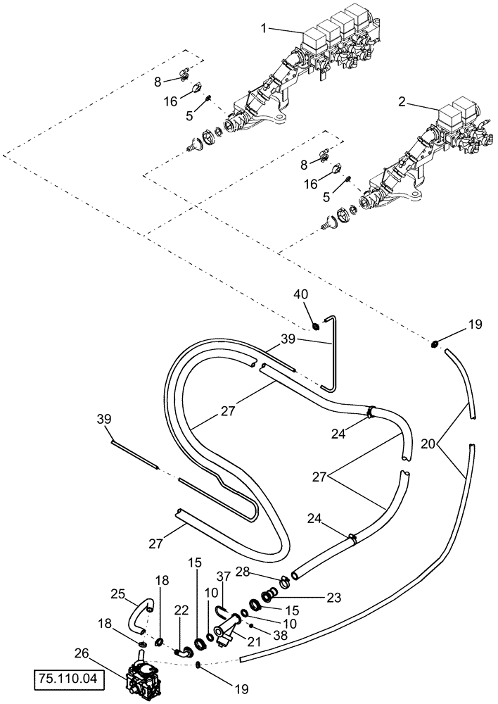 Схема запчастей Case IH 1240 - (75.110.07) - LIQUID FERTILIZER SYSTEM W/TRACTOR MOUNTED TANKS - FITTINGS & VALVES (75) - SOIL PREPARATION