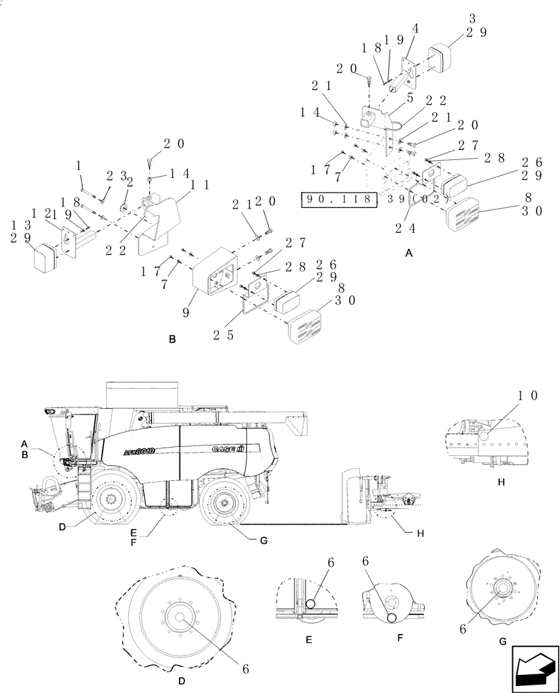 Схема запчастей Case IH 9120 - (55.404.08) - LIGHTS, FRONT PLATFORM - STANDARD - EU ONLY - 7120, 8120, 9120 (55) - ELECTRICAL SYSTEMS