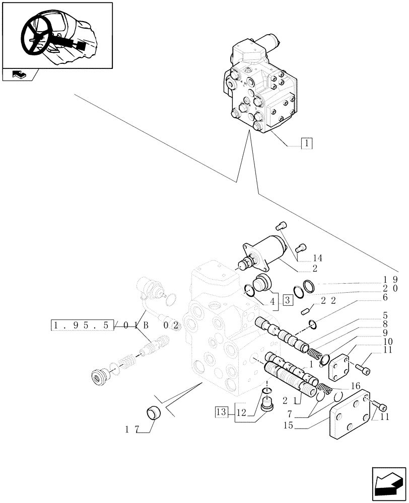 Схема запчастей Case IH PUMA 115 - (1.95.5/01C[01]) - VALVE - BREAKDOWN (VAR.330631-336631) (10) - OPERATORS PLATFORM/CAB