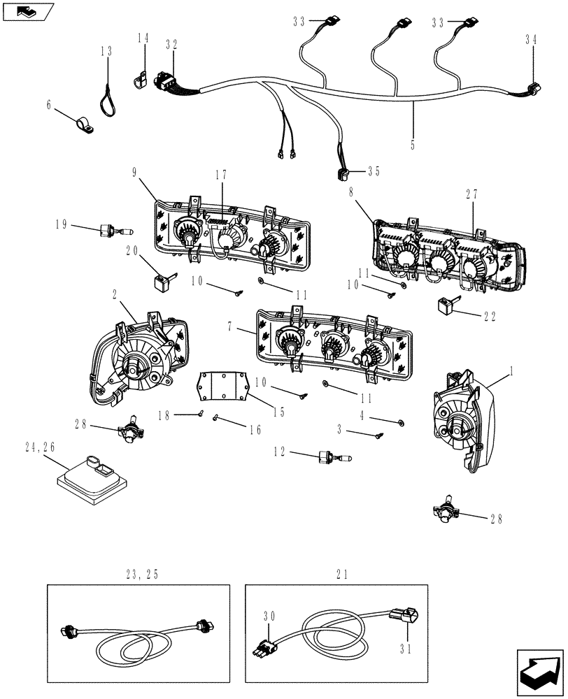 Схема запчастей Case IH MAGNUM 190 - (55.404.01) - HEADLAMPS (55) - ELECTRICAL SYSTEMS