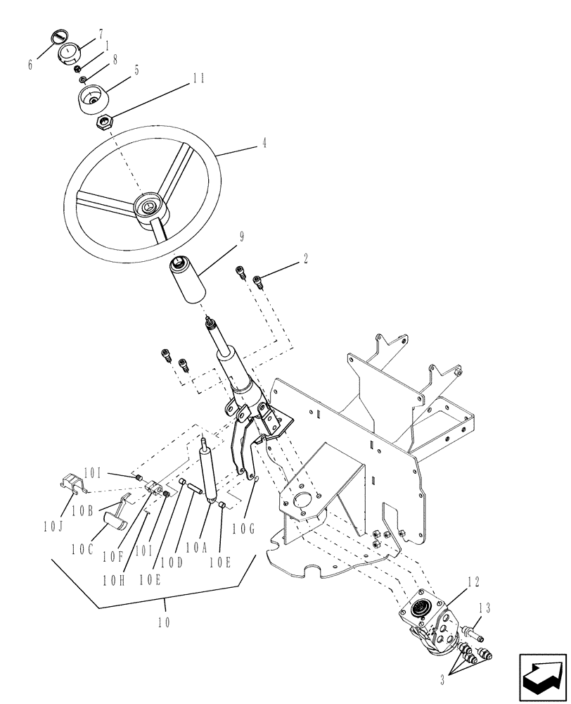 Схема запчастей Case IH DX40 - (10.14) - STEERING COLUMN, TILT (10) - OPERATORS PLATFORM/CAB