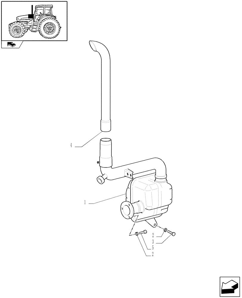 Схема запчастей Case IH FARMALL 95U - (1.15.1/01[02]) - EXHAUST ASPIRATED DRY AIR CLEANER - MUFFLER - L/CAB (VAR.331199) (02) - ENGINE EQUIPMENT