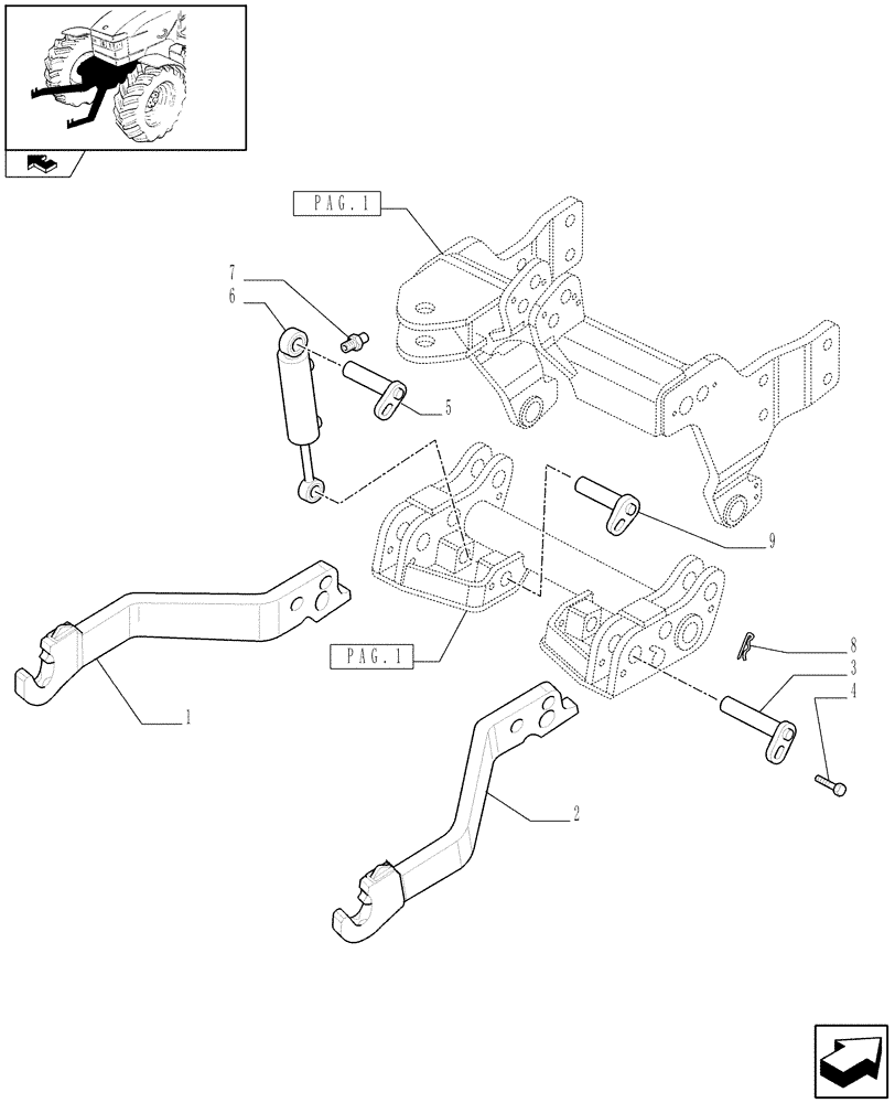 Схема запчастей Case IH FARMALL 75C - (1.81.9[02]) - FRONT HPL AND PTO WITH MECHANICAL CONTROL- ARMS AND CYLINDERS (VAR.330789) (07) - HYDRAULIC SYSTEM