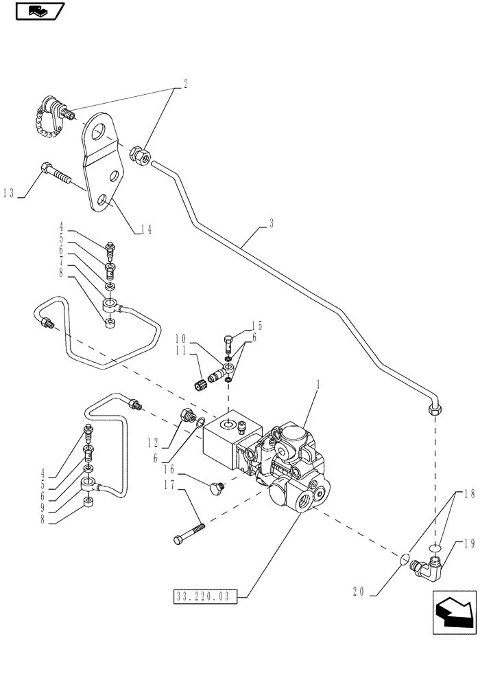 Схема запчастей Case IH MAGNUM 190 - (33.220.02) - HYDRAULIC TRAILER BRAKE (UNIVERSAL) BRAKING SYSTEM, WITH POWERSHIFT TRANSMISSION (33) - BRAKES & CONTROLS