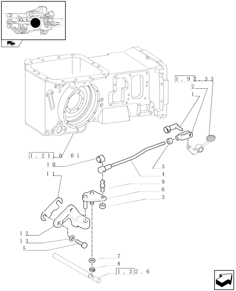 Схема запчастей Case IH FARMALL 95N - (1.32.7) - REAR MECHANICAL DIFFERENTIAL LOCK FOR 2WD - CONTROL LEVERS AND ROD (VAR.330387 / 743511) (03) - TRANSMISSION