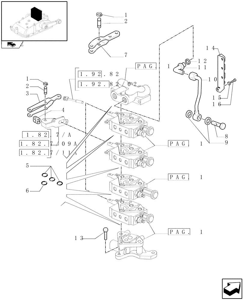 Схема запчастей Case IH FARMALL 65C - (1.82.7/12[02]) - 4 REAR REMOTE VALVES FOR MDC W/HYDRAULIC DIVIDER - PIPES AND RINGS (VAR.330166) (07) - HYDRAULIC SYSTEM