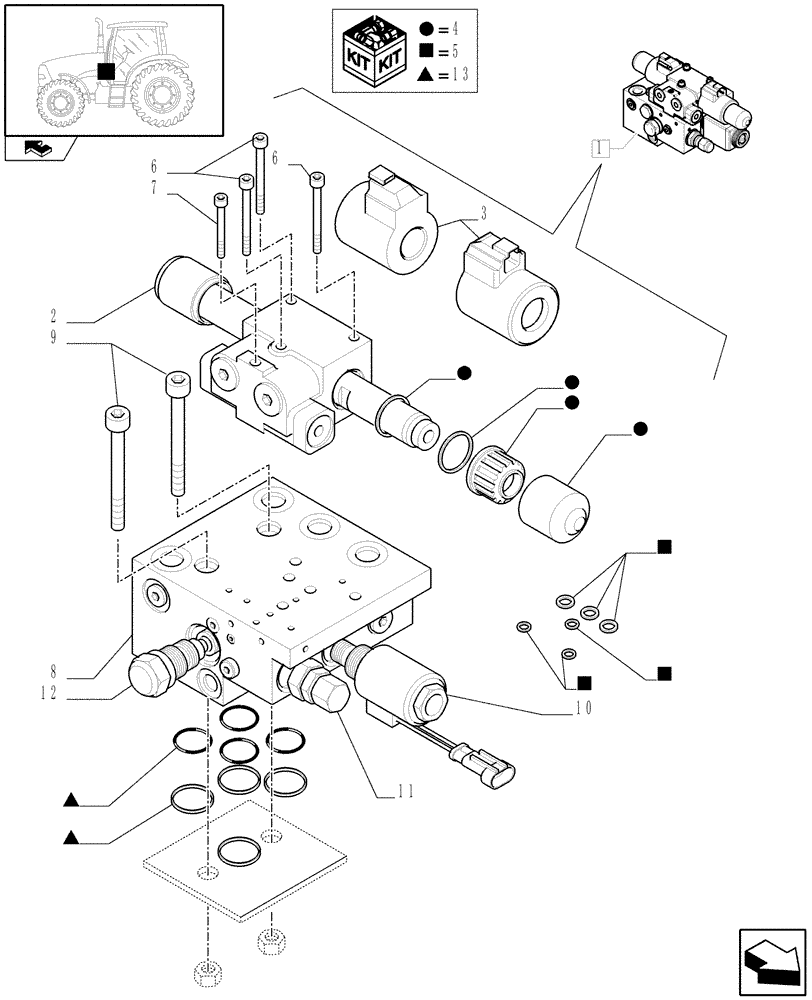 Схема запчастей Case IH PUMA 180 - (1.95.5/02B) - AUTOGUIDANCE VALVES - BREAKDOWN - D6831 - C6987 (10) - OPERATORS PLATFORM/CAB