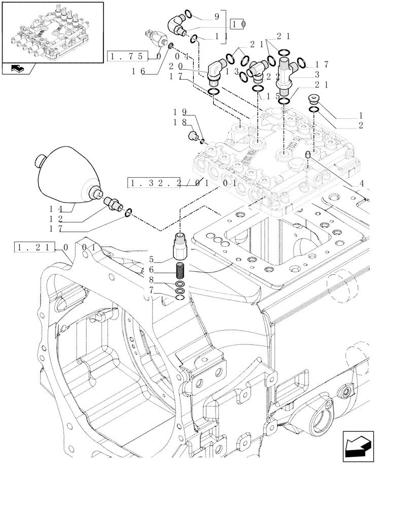 Схема запчастей Case IH PUMA 195 - (1.32.2/01[02]) - (VAR.147-571) TRASMISSION 19X6 FPS - TOP COVER CONTROL VALVE AND RELATED PARTS (03) - TRANSMISSION