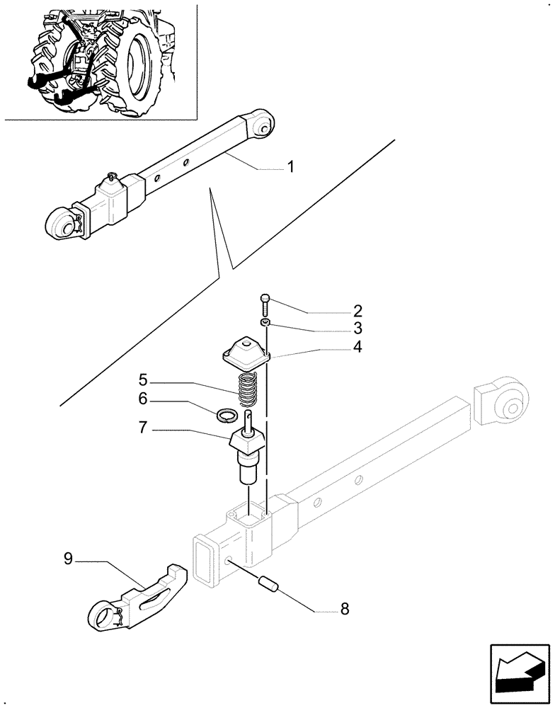 Схема запчастей Case IH JX80U - (1.89.6/05A) - (VAR.907/1) TOOL CONNECTION WITH TELESCOPIC ARMS (WITH ELECTRONIC LIFT) LH 5186942-RH 5186943 (09) - IMPLEMENT LIFT