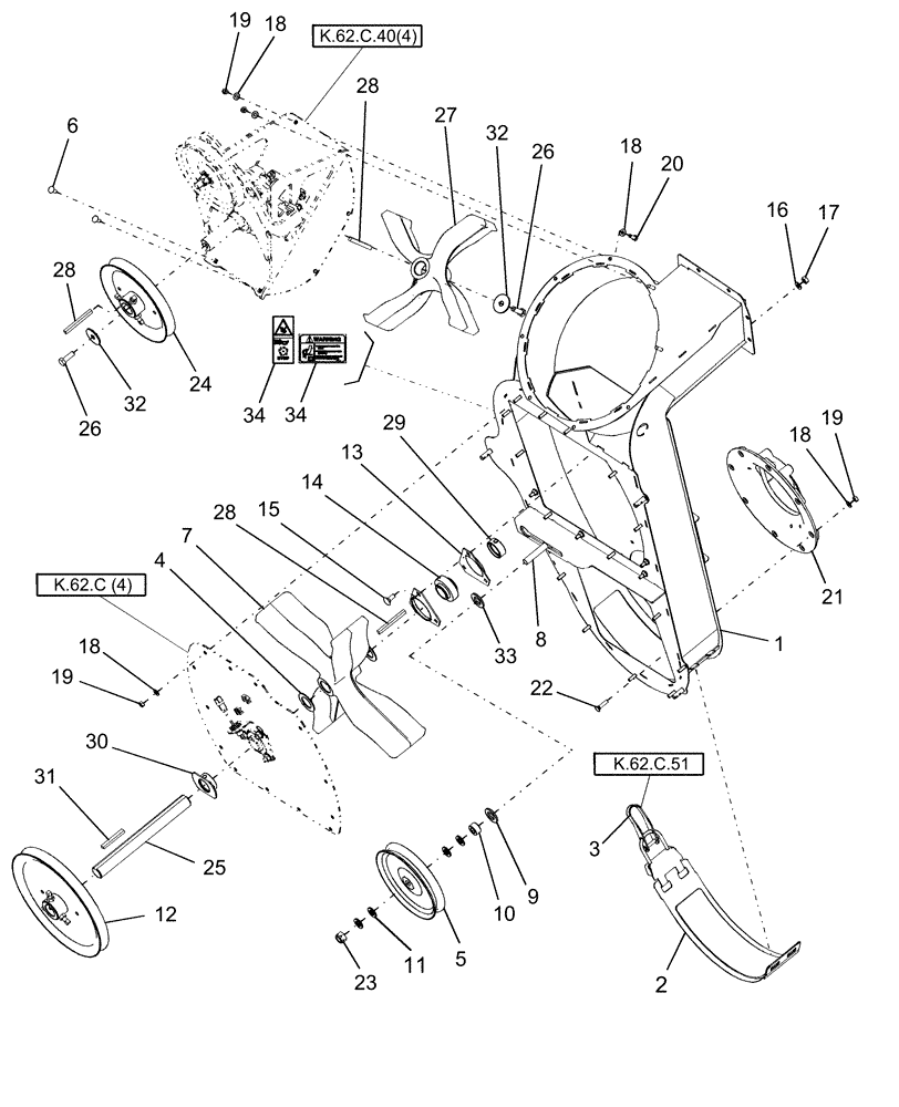 Схема запчастей Case IH AFX8010 - (K.62.C[2]) - TAILINGS PROCESSOR HOUSING ASSEMBLY K - Crop Processing