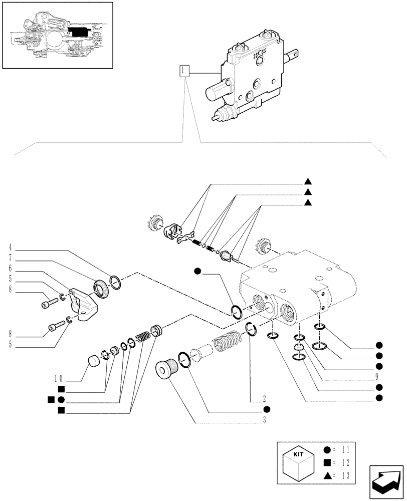 Схема запчастей Case IH JX80U - (1.82.7/13C[02]) - (VAR.411) TWO CONTROL VALVES - (BOSCH) - PARTS (07) - HYDRAULIC SYSTEM