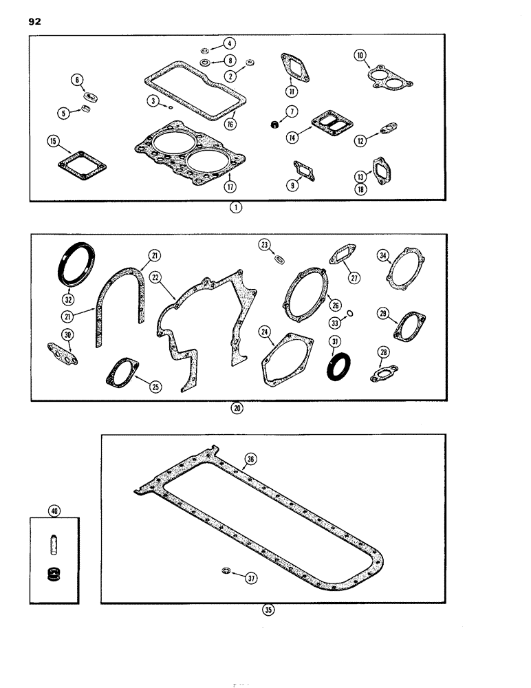 Схема запчастей Case IH 504D - (092) - ENGINE GASKET KITS, ENGINE LESS FUEL DEVICE, 504DT AND 504D DIESEL ENGINES (10) - ENGINE