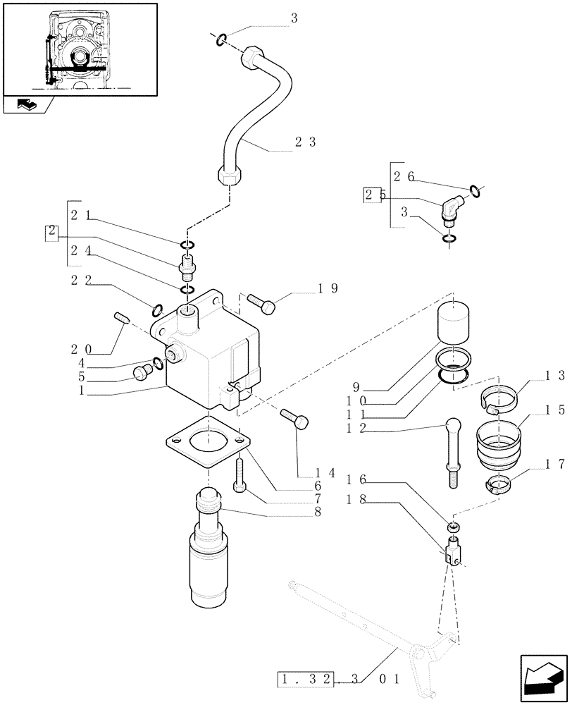 Схема запчастей Case IH PUMA 140 - (1.32.3[03]) - CREEPER - VALVE AND PIPES (VAR.332330-335330) (03) - TRANSMISSION