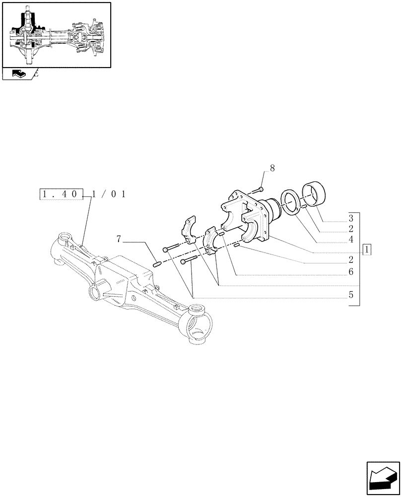 Схема запчастей Case IH PUMA 155 - (1.40.1/05) - (CL.4) FRONT AXLE W/MULTI-PLATE DIFF. LOCK AND STEERING SENSOR - SUPPORT (04) - FRONT AXLE & STEERING