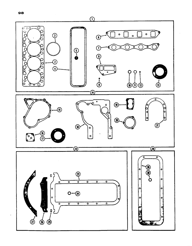 Схема запчастей Case IH 430 - (098) - ENGINE GASKET KITS, PRIOR TO S/N 8262800, 430 AND 530 MODELS, 188 DIESEL ENGINE (02) - ENGINE