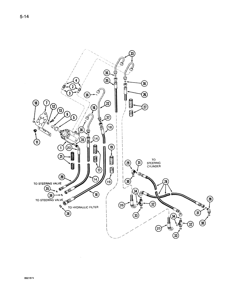 Схема запчастей Case IH 7140 - (5-014) - HYDROSTATIC STEERING SYSTEM, STEERING PUMP TO STEERING CYLINDER, TRW PUMP, MFD TRACTOR (05) - STEERING