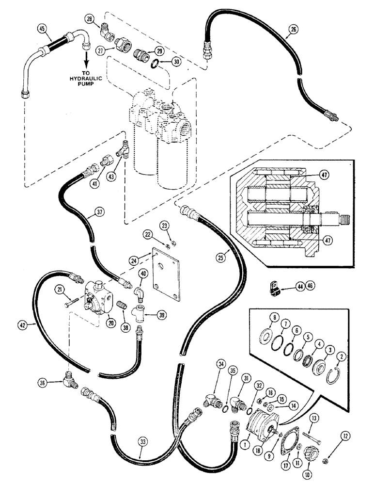 Схема запчастей Case IH 2470 - (324) - AUXILIARY HYDRAULIC PUMP AND VALVE, TRANSMISSION SERIAL NO. 10025257 AND AFTER (08) - HYDRAULICS