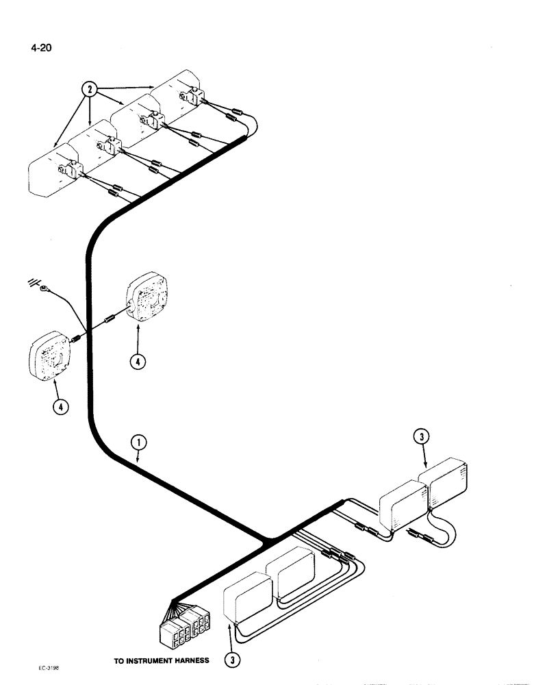 Схема запчастей Case IH 1896 - (4-20) - FOUR POST ROPS HARNESS (04) - ELECTRICAL SYSTEMS