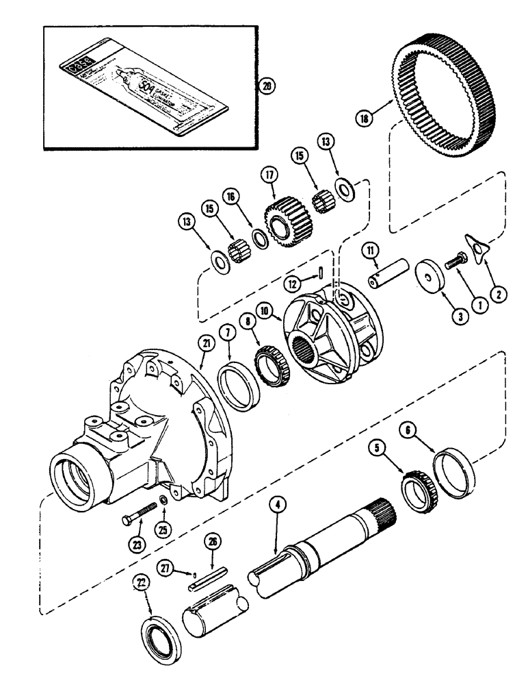 Схема запчастей Case IH 2390 - (6-202) - REAR AXLE, HOUSING AND PLANETARY GEARS, LONG AXLE, 45-25/32" LONG (1162.51 MM) (06) - POWER TRAIN