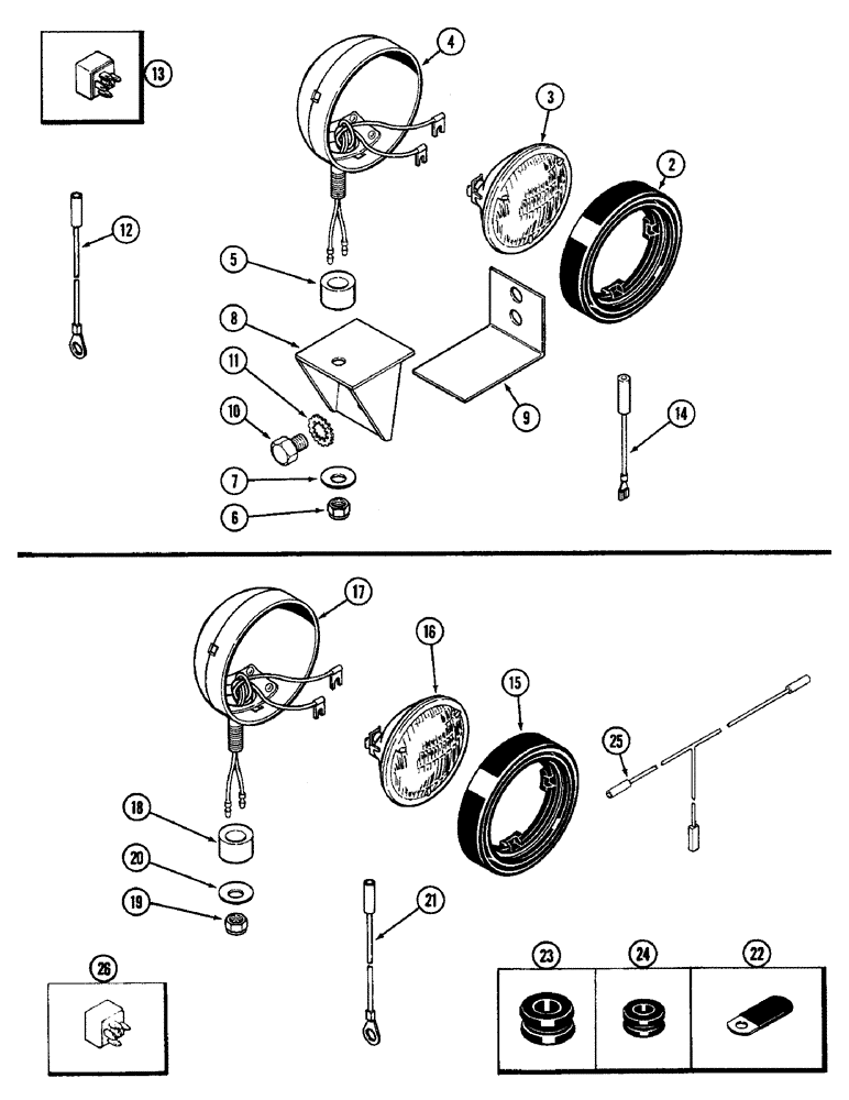 Схема запчастей Case IH 4890 - (4-104) - FLOOD LAMP ATTACHMENTS, FRONT AND REAR (04) - ELECTRICAL SYSTEMS