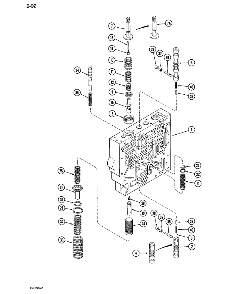 Схема запчастей Case IH 7110 - (6-092) - TRANSMISSION CONTROL VALVE ASSEMBLY, BODY SECTION AND CLUTCH SPOOLS, FOUR SPEED REVERSE VALVES (06) - POWER TRAIN