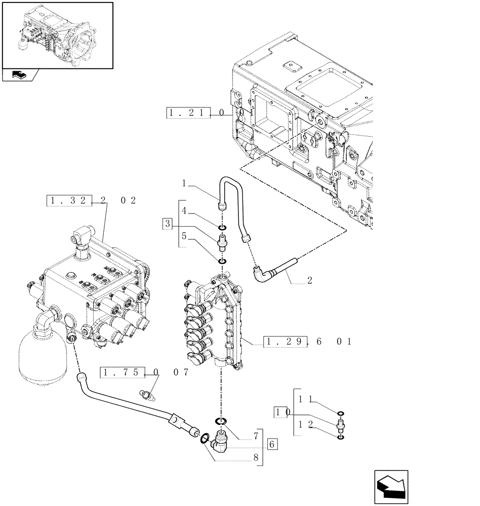 Схема запчастей Case IH PUMA 125 - (1.29.6[02]) - LOW PRESSURE GEARBOX CONTROL PIPES (03) - TRANSMISSION