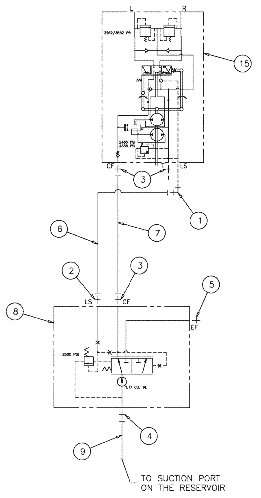 Схема запчастей Case IH TITAN 3520 - (06-007) - STEERING PUMP, HYDRAULIC GROUP (07) - HYDRAULICS