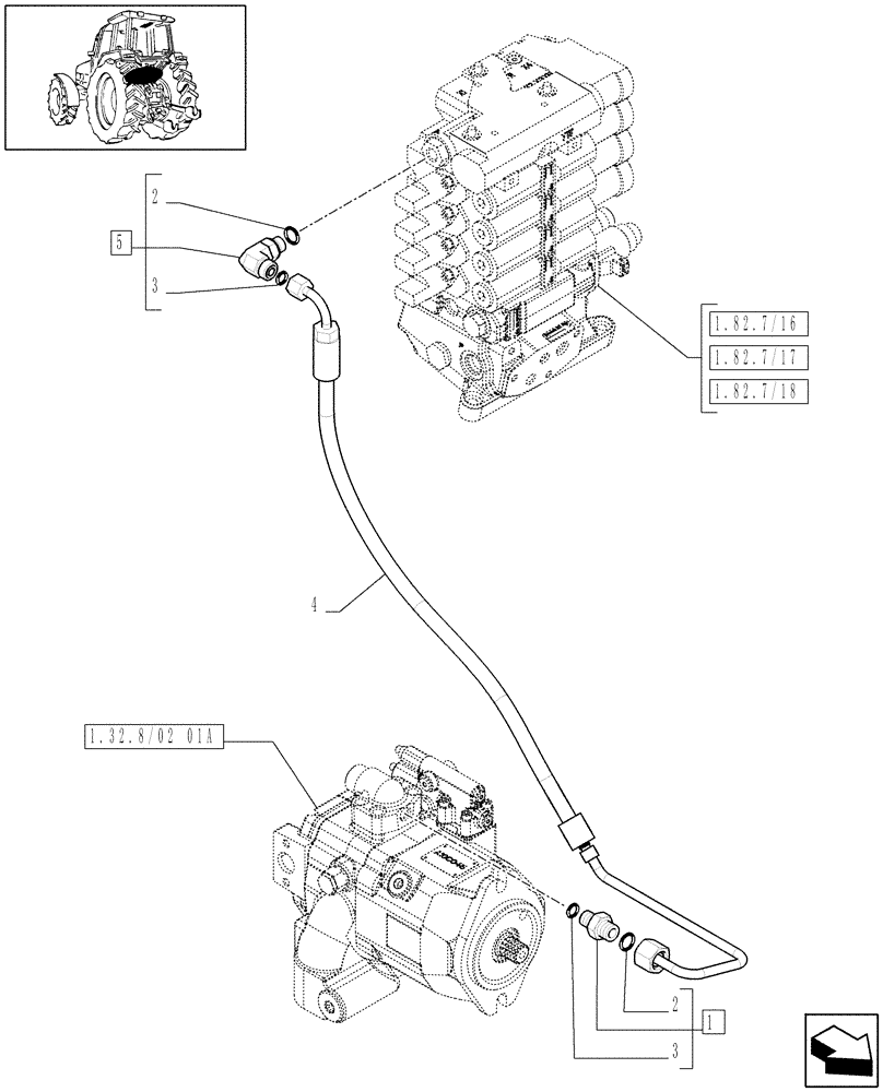 Схема запчастей Case IH MAXXUM 100 - (1.82.1/07[01A]) - CCLS (EDC) ELECTRONIC CONTROL VALVES - CONTROL VALVE PIPES - D6562 (VAR.330853-330856-330862) (07) - HYDRAULIC SYSTEM