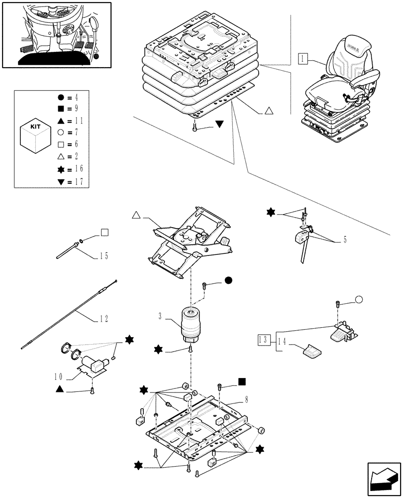 Схема запчастей Case IH MAXXUM 140 - (1.93.3/ O[05]) - DELUXE SEAT WITH AIR SUSPENSION, BELT AND SWITCH - BREAKDOWN (STD + VAR.331709) (10) - OPERATORS PLATFORM/CAB