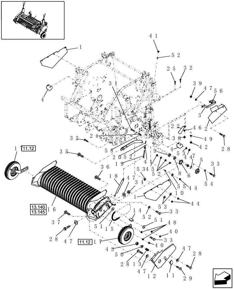 Схема запчастей Case IH RB554 - (13.100) - STANDARD PICKUP MOUNTING (13) - FEEDER