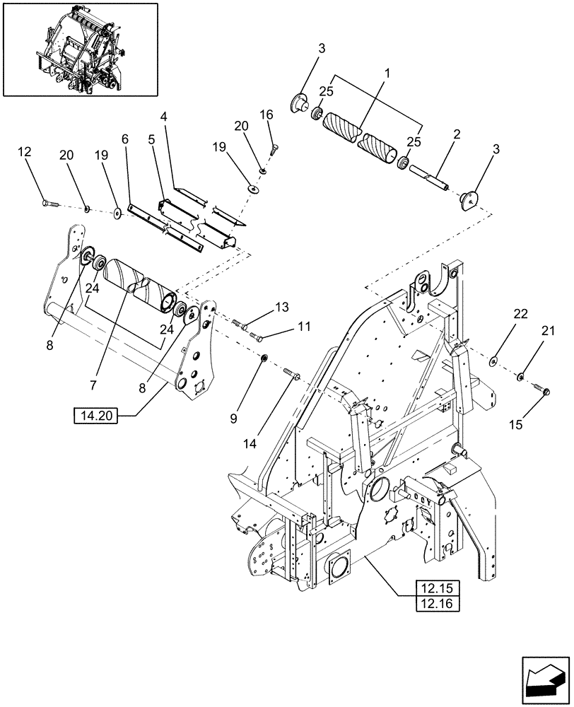 Схема запчастей Case IH RB464 - (14.50) - FOLLOWER ROLL, LOOP & BACKWRAP ROLL (14) - BALE CHAMBER