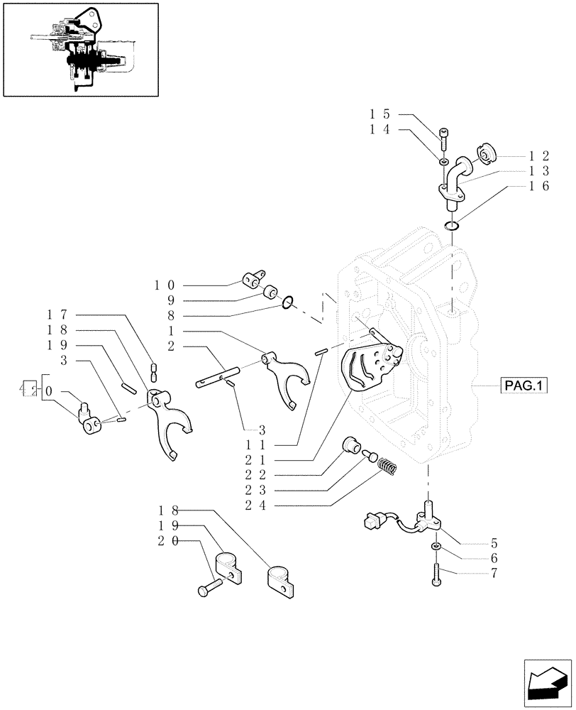 Схема запчастей Case IH MXU115 - (1.80.1/03[03]) - (VAR.817) POWER TAKE-OFF 540/750/1000 RPM - LEVER AND FORK (07) - HYDRAULIC SYSTEM