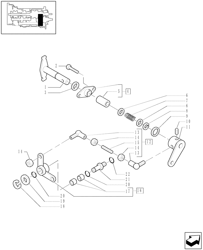 Схема запчастей Case IH MAXXUM 100 - (1.32.2/01[02]) - TRANSMISSION 24X24 HI-LO - RANGE GEARSHIFT MECHANISM - LEVERS AND TIE-ROD (STD + VAR.330282) (03) - TRANSMISSION