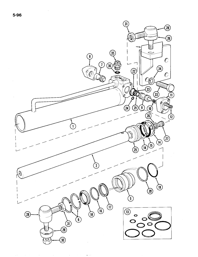 Схема запчастей Case IH 1194 - (5-096) - STEERING CYLINDER, TRACTORS WITH POWER STEERING (05) - STEERING