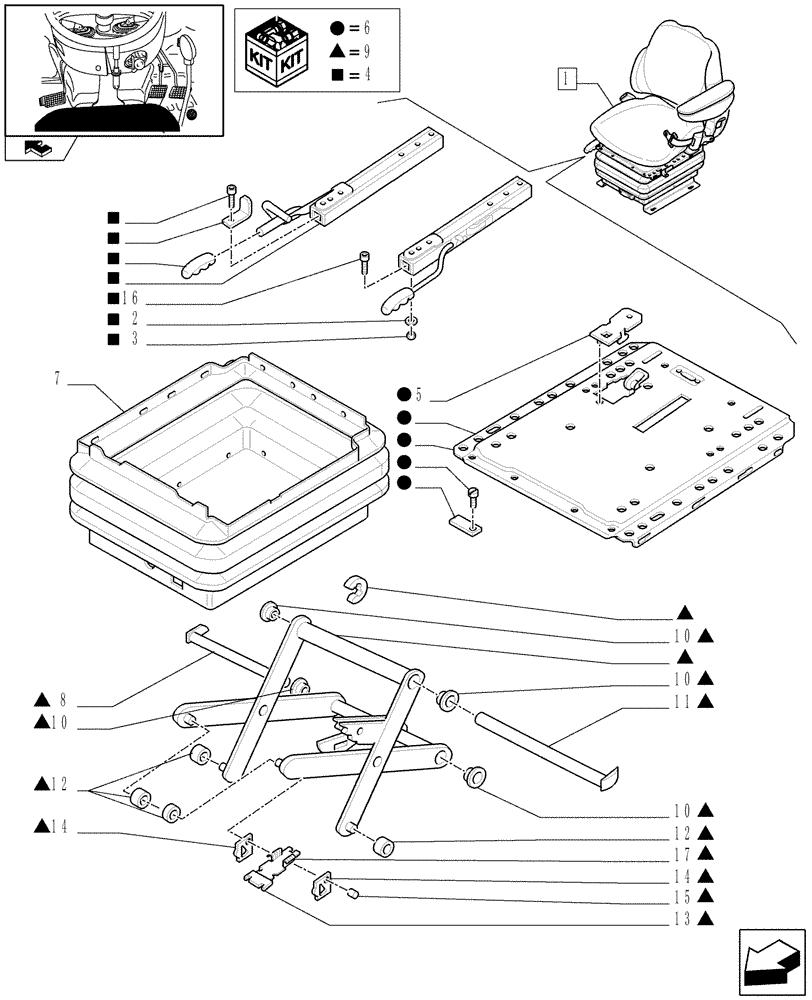 Схема запчастей Case IH FARMALL 95U - (1.93.3/01B[03]) - DELUXE VINYL SEAT WITH MECHANICAL SUSPENSION, SWITCH AND ARMREST - BREAKDOWN - C7342 (10) - OPERATORS PLATFORM/CAB