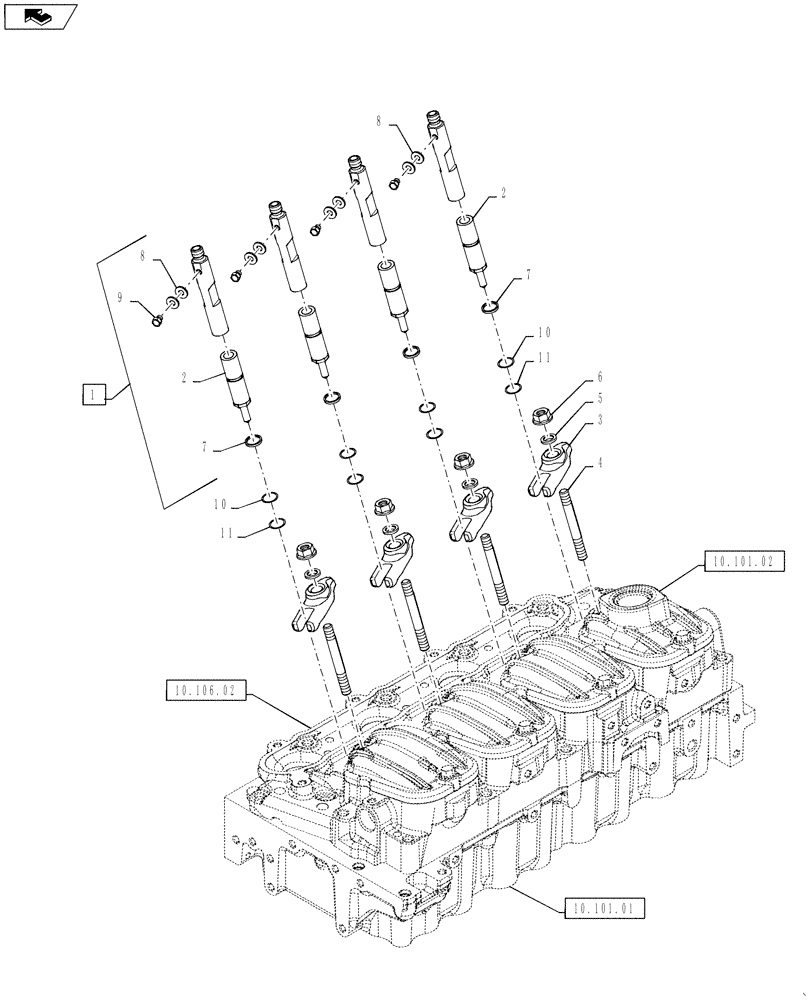 Схема запчастей Case IH F5AE9454J A002 - (10.218.02) - FUEL SYSTEM INJECTOR (10) - ENGINE