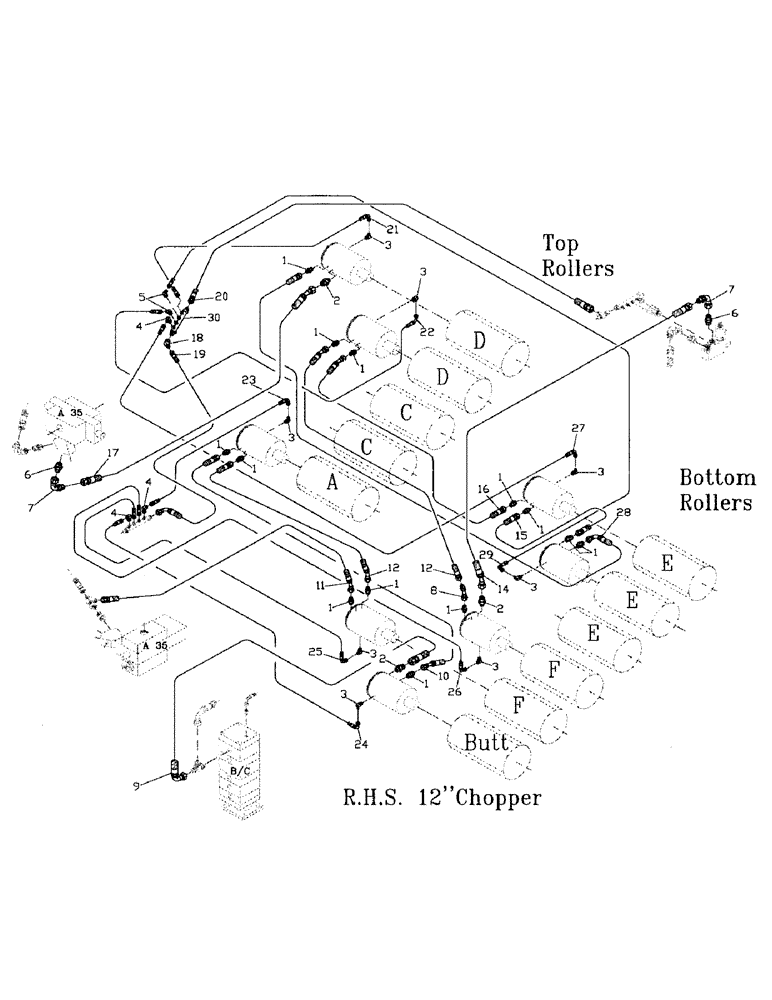 Схема запчастей Case IH 7700 - (B06-11) - HYDRAULIC CIRCUIT, ROLLERS, RIGHT HAND, 12 INCH CHOP Hydraulic Components & Circuits