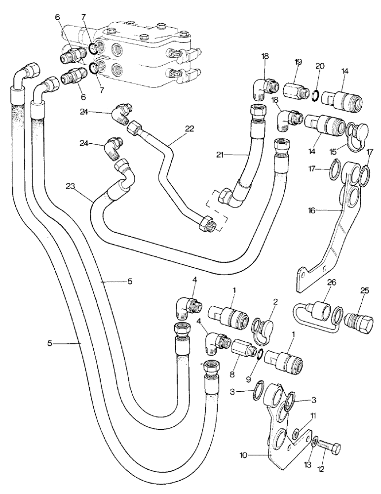 Схема запчастей Case IH 1690 - (K21-1) - PIPES AND COUPLINGS FOR TWO SECTION REMOTE VALVE, HIGH PLATFORM, CAB, LOW PROFILE (07) - HYDRAULICS