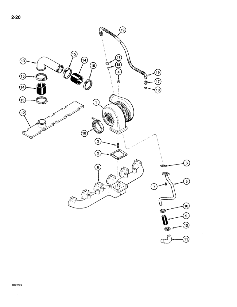 Схема запчастей Case IH 9210 - (2-026) - TURBOCHARGER SYSTEM, 6T-830 ENGINE, 9210 TRACTOR ONLY (02) - ENGINE