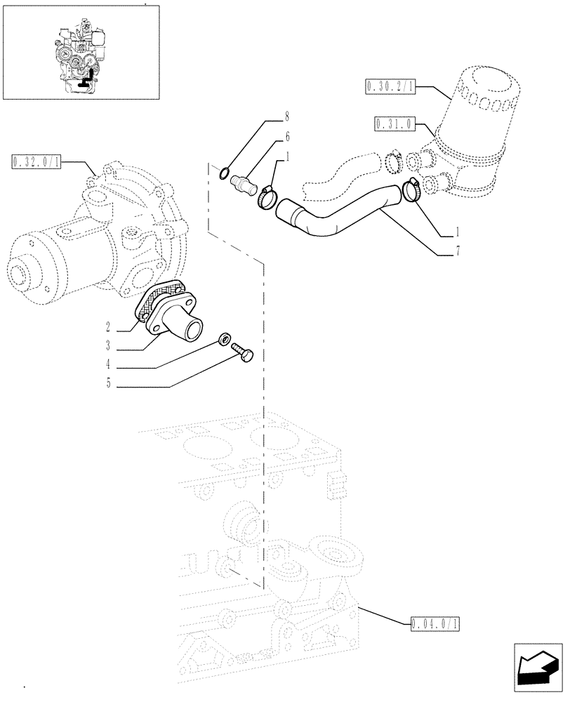 Схема запчастей Case IH JX90 - (0.32.3/01) - WATER LINE (01) - ENGINE