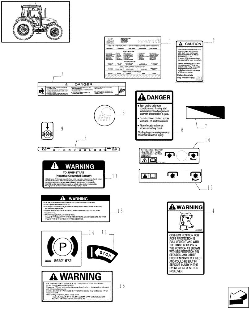 Схема запчастей Case IH JX90 - (1.98.0/01[01]) - (VAR.007) NA PACKAGE - DECALS (13) - DECALS