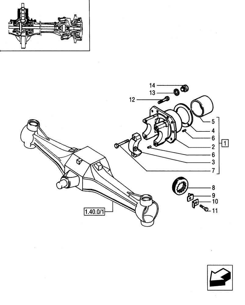 Схема запчастей Case IH JX95 - (1.40.0/05[02]) - FRONT AXLE - SUPPORT (04) - FRONT AXLE & STEERING