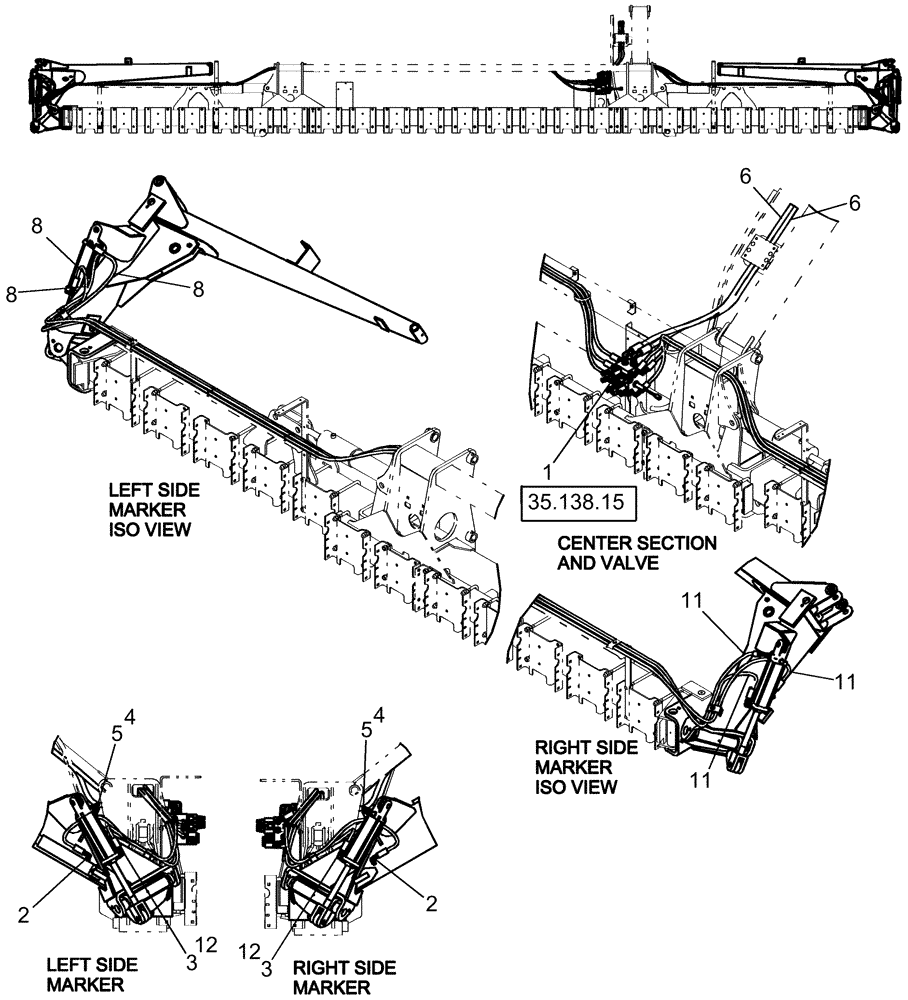 Схема запчастей Case IH 1240 - (35.310.06) - LAYOUT HYD HOSES MARKERS 12/23 ROW (35) - HYDRAULIC SYSTEMS