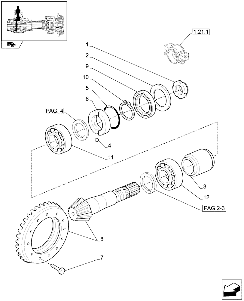 Схема запчастей Case IH FARMALL 90 - (1.40.0/06[01]) - 4WD FRONT AXLE - BEVEL GEAR/PINION SET (04) - FRONT AXLE & STEERING