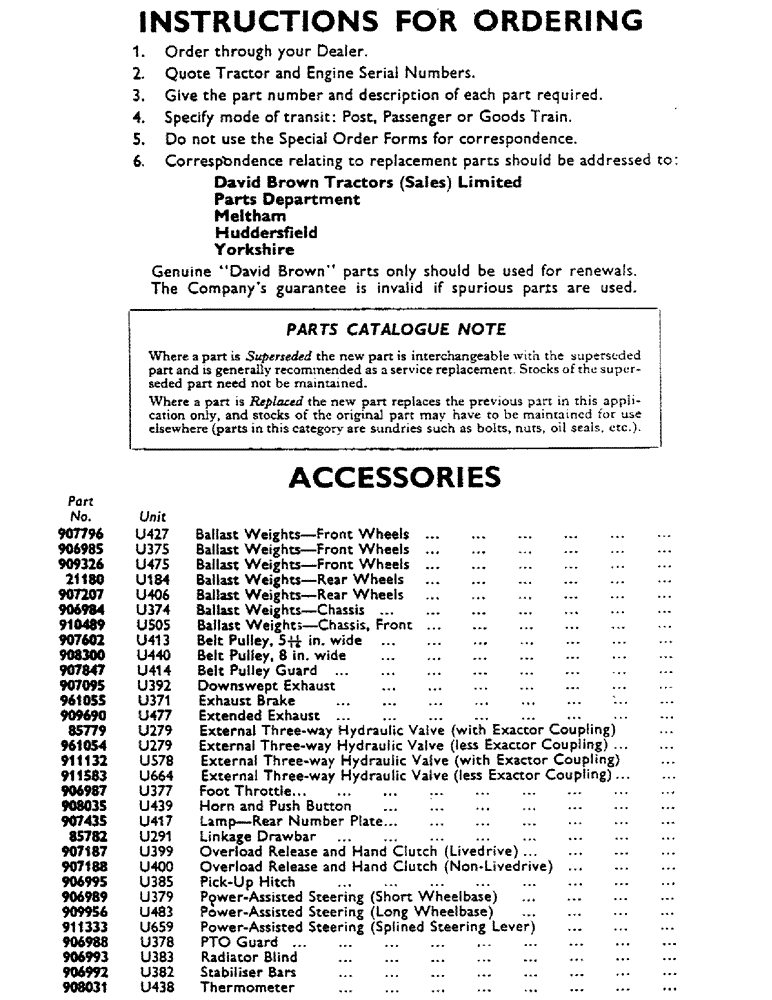 Схема запчастей Case IH 990B - (02) - INSTRUCTIONS FOR ORDERING AND ACCESSORIES (00) - GENERAL