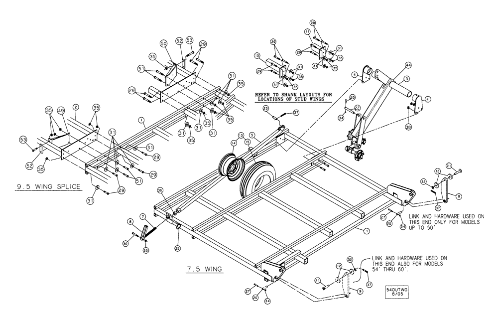 Схема запчастей Case IH 200 - (39.100.11) - 54-1/2 TO 60-1/2 DOUBLE FOLD OUTER WING (39) - FRAMES AND BALLASTING